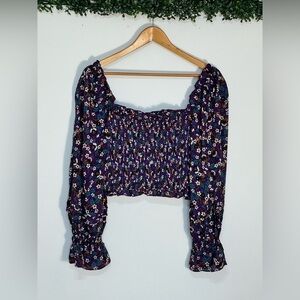 Band Of The Free AGATHE PURPLE FLORAL SMOCKED TOP Medium